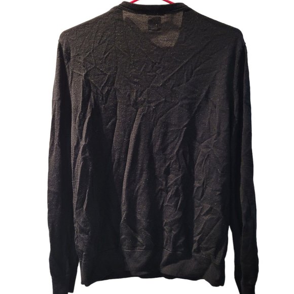 Medium Gap Black Merino Wool V-neck Fitted Knit Sweater - Picture 2 of 7
